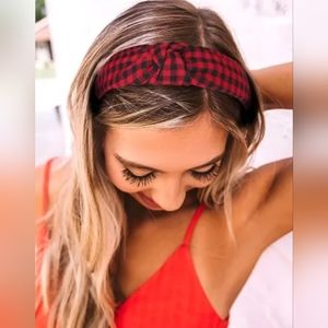 Plaid red& black women headband